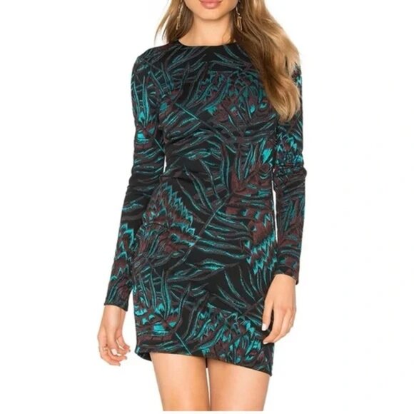 Mara Hoffman Herbarium Jacquard Teal Brown Gold Fitted Bodycon Long Sleeve Dress - Picture 8 of 8